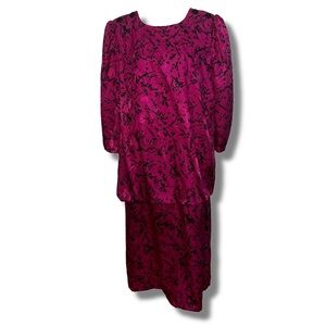 Vintage Fuchsia & Black Abstract Floral Dress